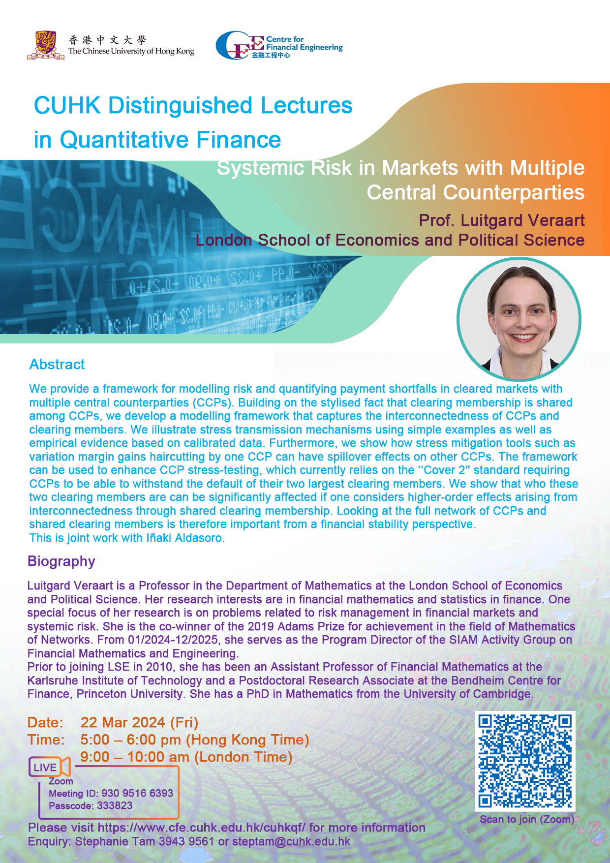 CUHK DISTINGUISHED LECTURES IN QUANTITATIVE FINANCE ON 22 MAR 2024